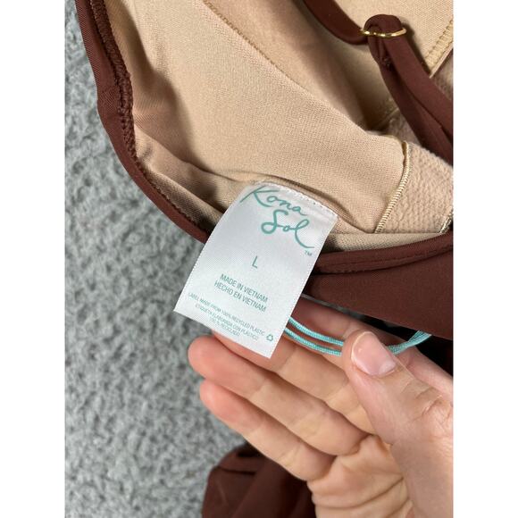 Kona Sol Swimsuit Women Large Brown Padded Accent One Piece Medium Coverage NWT - Picture 9 of 11